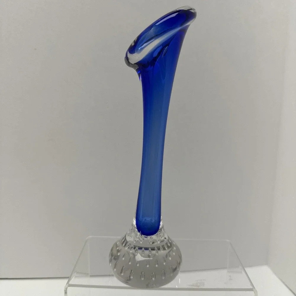 Aseda Glasbruk Calla Lily Bud Vase Blue MCM Sweden 8